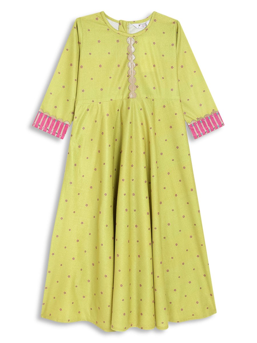 Ahalyaa Girls Printed A-Line Velvet Maxi Kids Ethnic Dress - Distacart