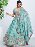 House of Panchhi Mauve Chiffon Sequins And Thread Embroidery Lehenga Choli & Dupatta
