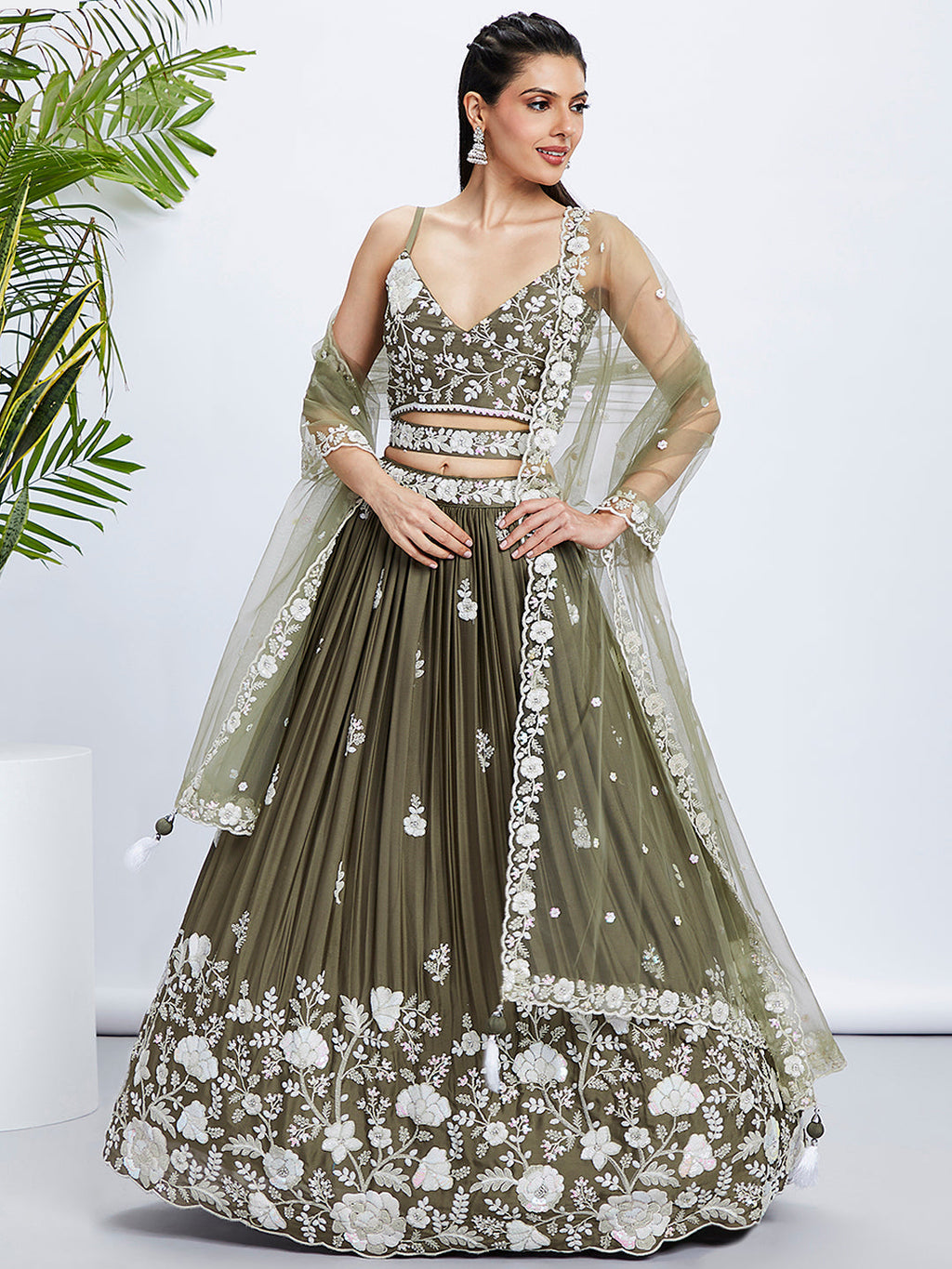 House of Panchhi Teal - Georgette Sequins, Mirror And Thread Embroidery Lehenga Choli