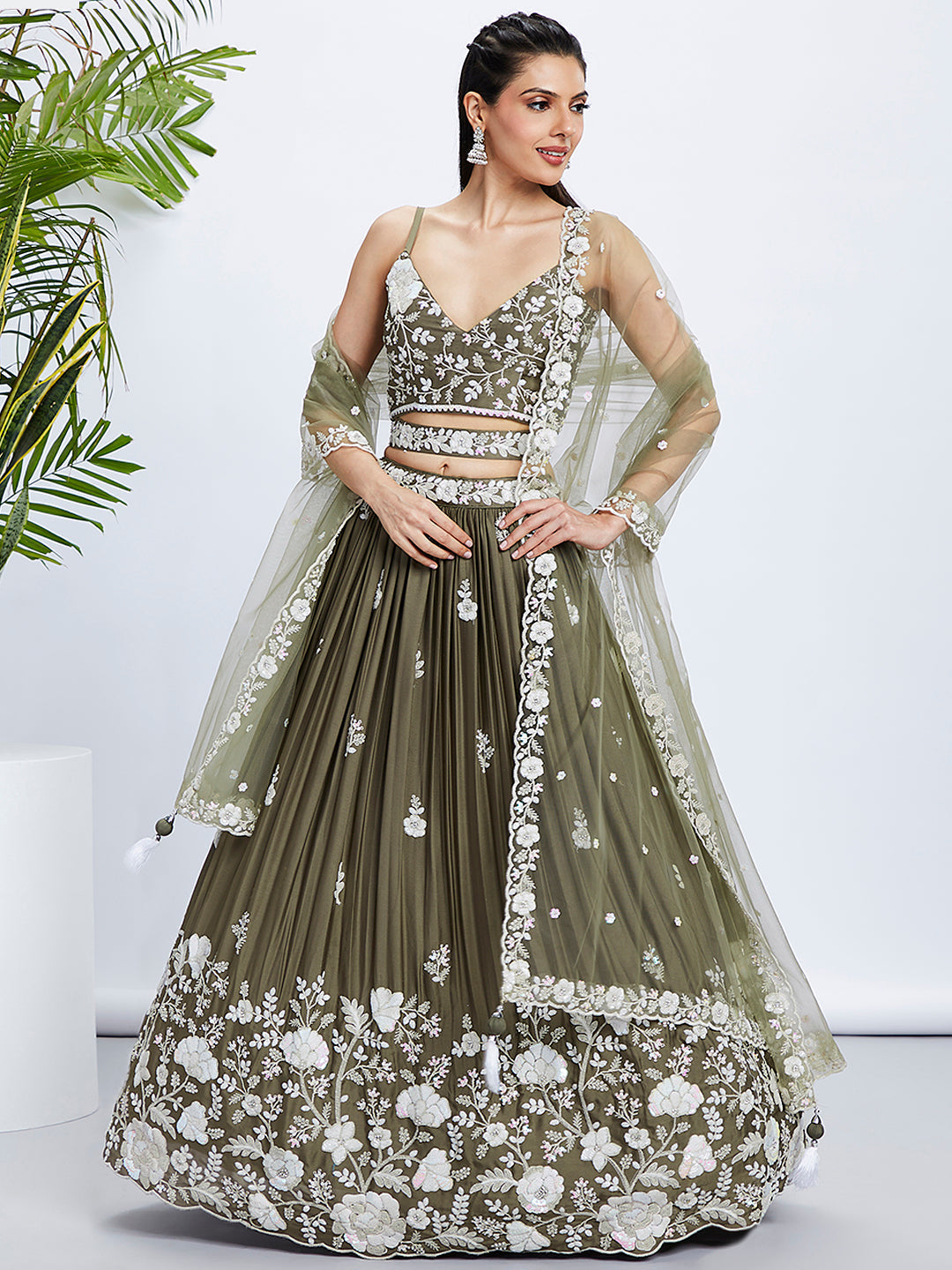 House of Panchhi Teal - Georgette Sequins, Mirror And Thread Embroidery Lehenga Choli
