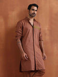 trueBrowns Men's Brown Cotton Front Open Kurta