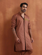 trueBrowns Men's Brown Cotton Front Open Kurta