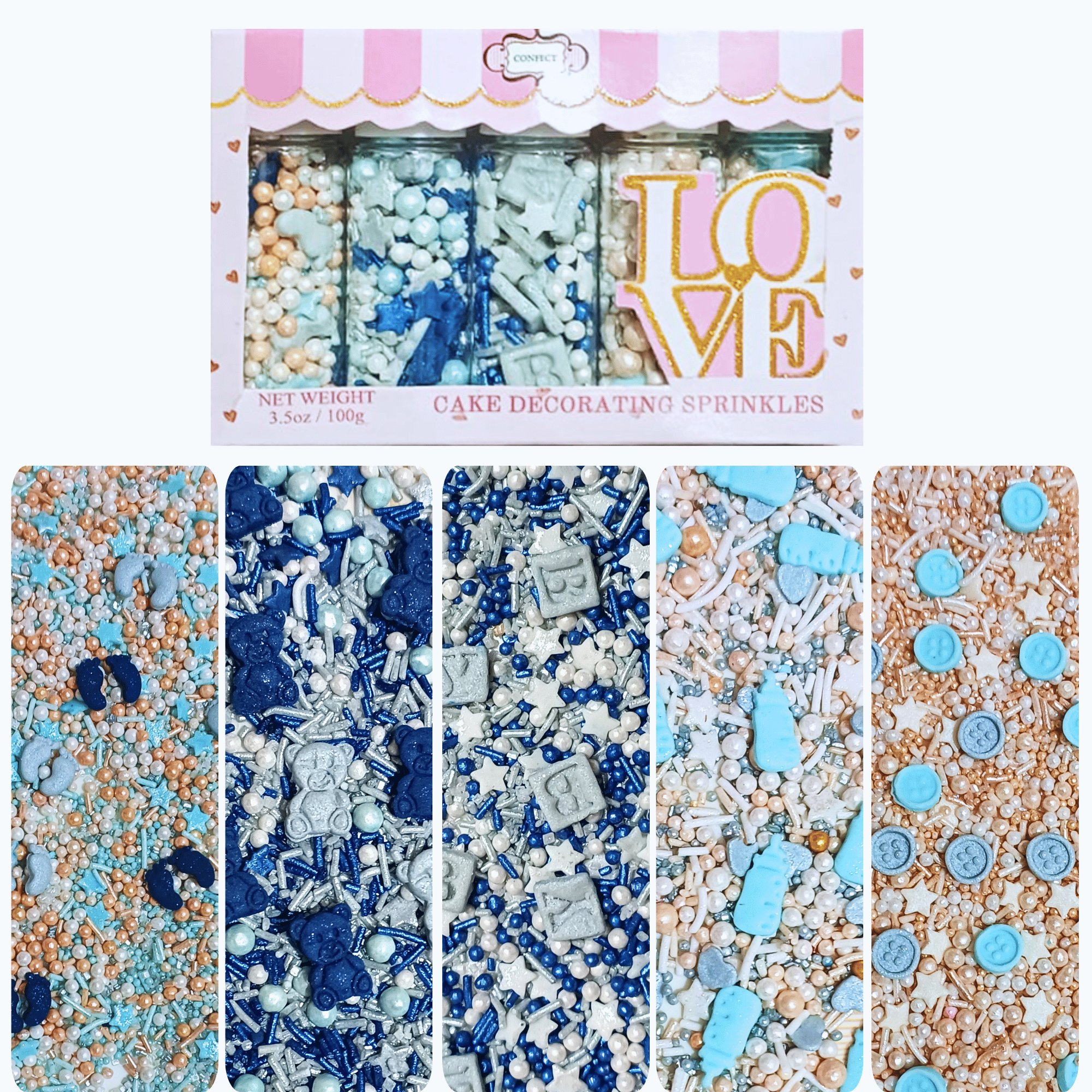 confect boys baby shower sprinkles gender reveal sprinkles birthday sprinkles pack of 5 baby shower 29