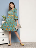 InWeave Women's Blue Mustard Print Short Dress - Distacart