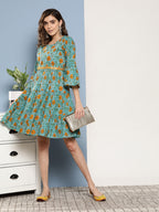 InWeave Women's Blue Mustard Print Short Dress - Distacart