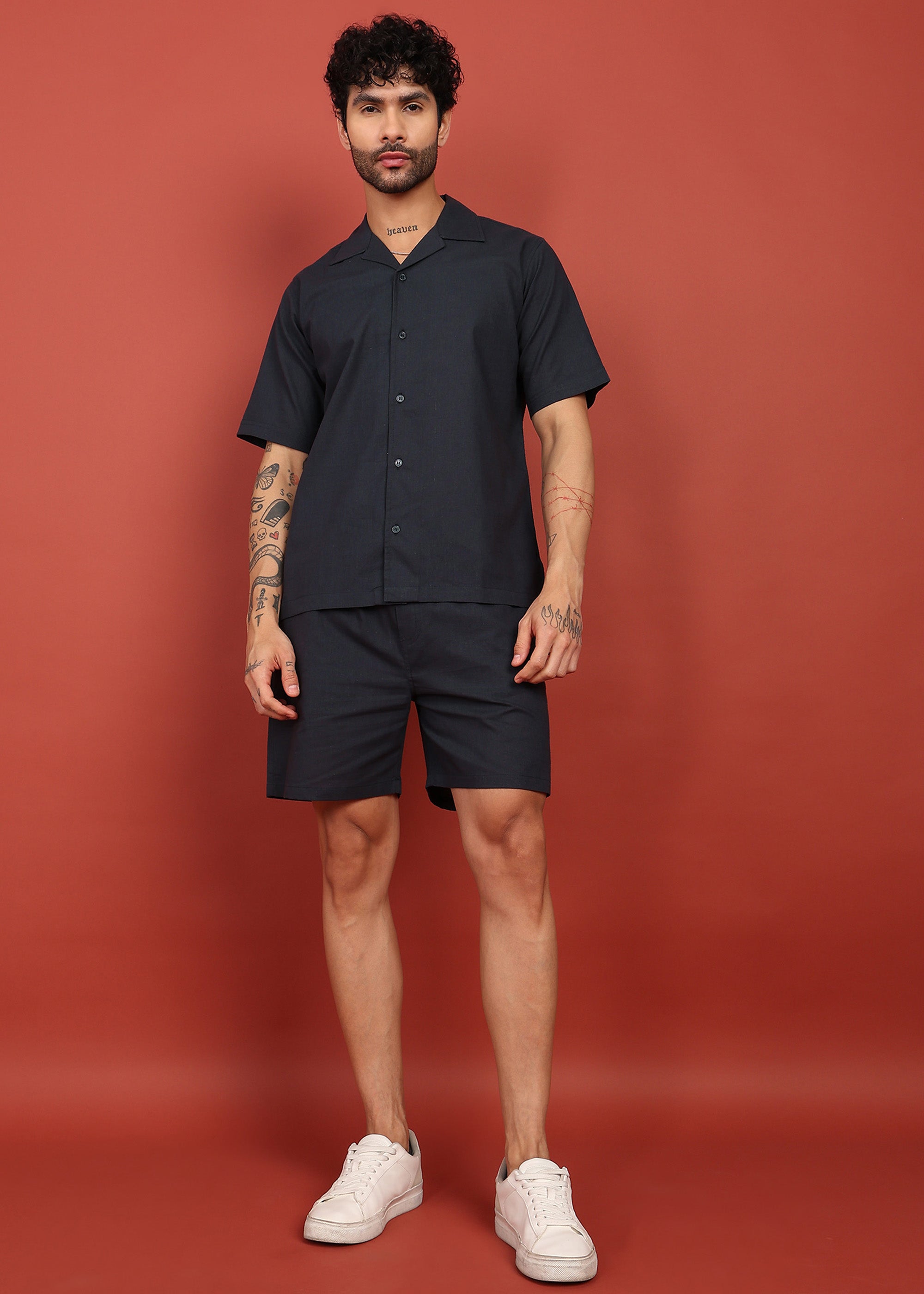 Fabmade Midnight Black Cuban Collar Co-Ord Set