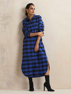 trueBrowns Blue Check Winter Shirt Dress - Distacart