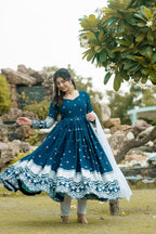 Yash Enterprise Navy Blue Fux Georgette With Emboidery Work Slwar Suits Stitched - Distacart