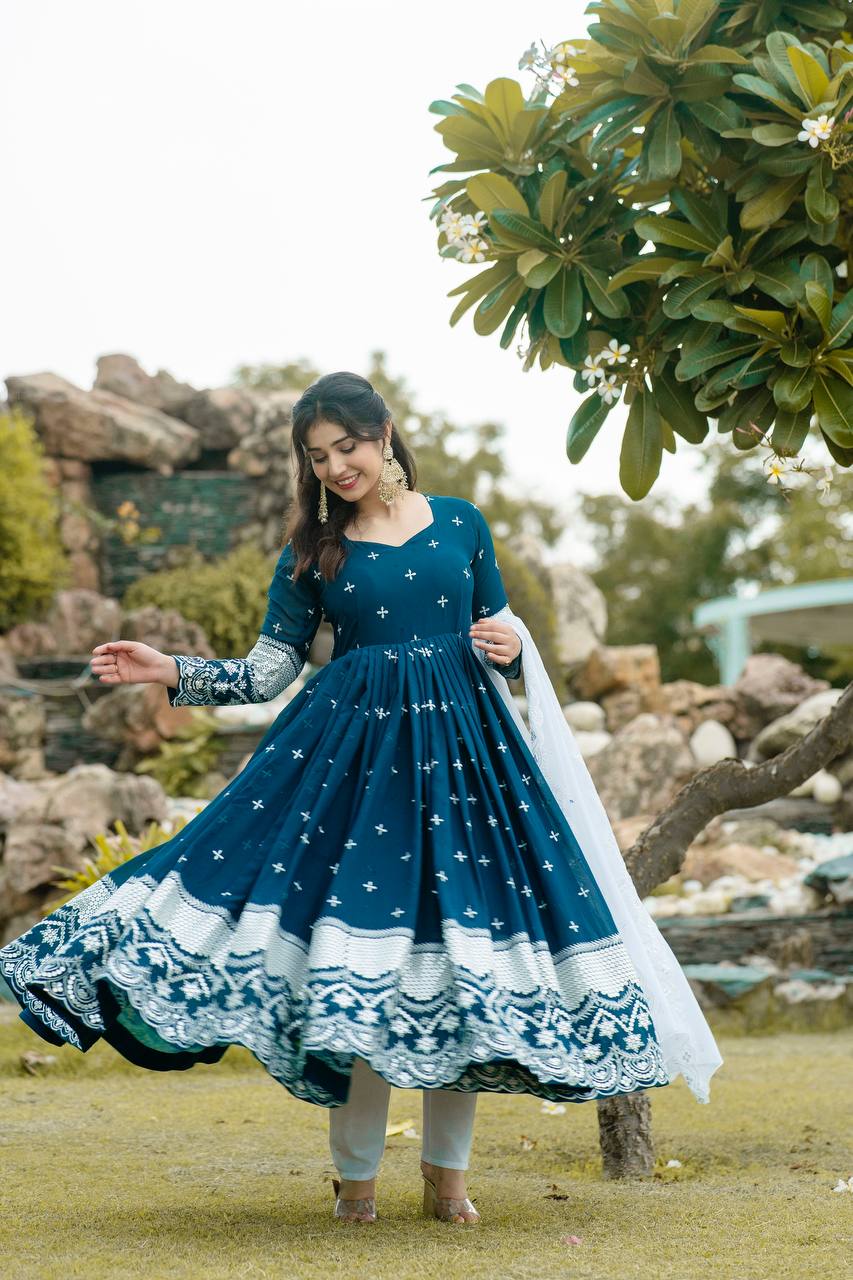 Yash Enterprise Navy Blue Fux Georgette With Emboidery Work Slwar Suits Stitched - Distacart
