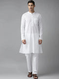 Fabmade Men White Cotton Linen Kurta