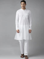 Fabmade Men White Cotton Linen Kurta