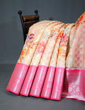 Shades of Cream Colour Floral Design Banaras Semi Silk Saree By Gayathri Reddy Designer Studio