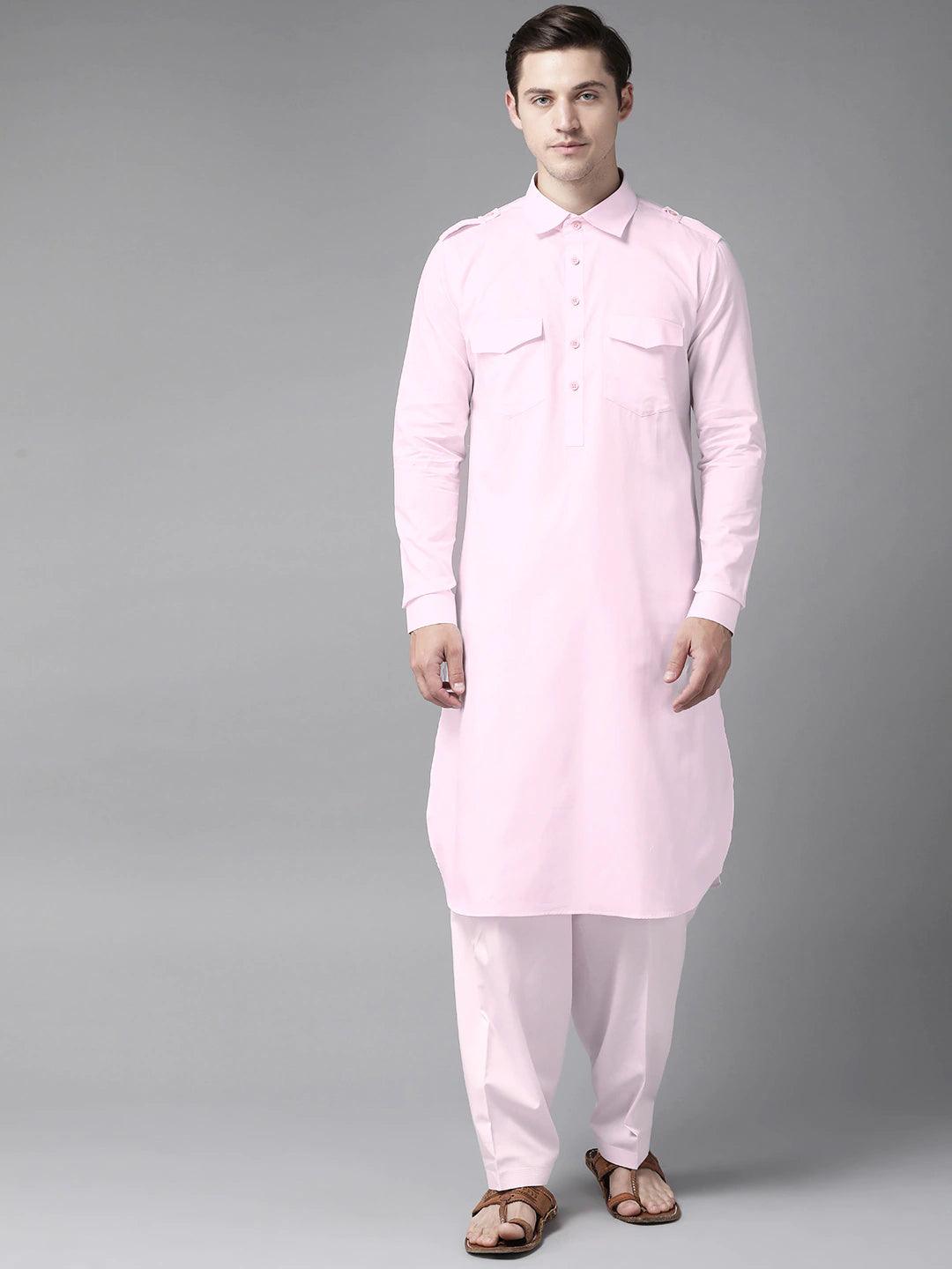 Fabmade Men Pink Pathani Kurta
