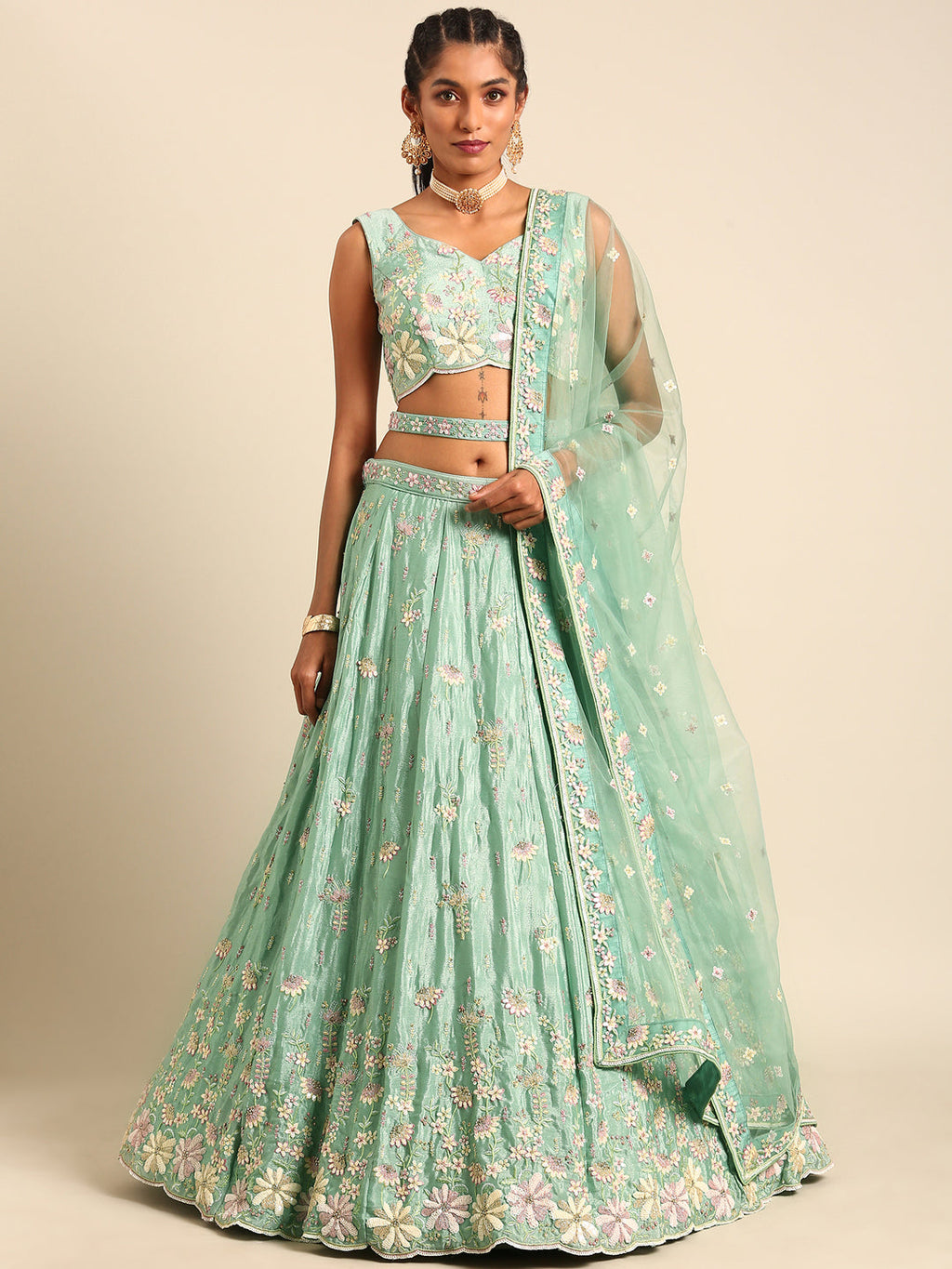 House of Panchhi Sea Green Georgette heavy Sequinse embroidery Lehenga choli & Dupatta
