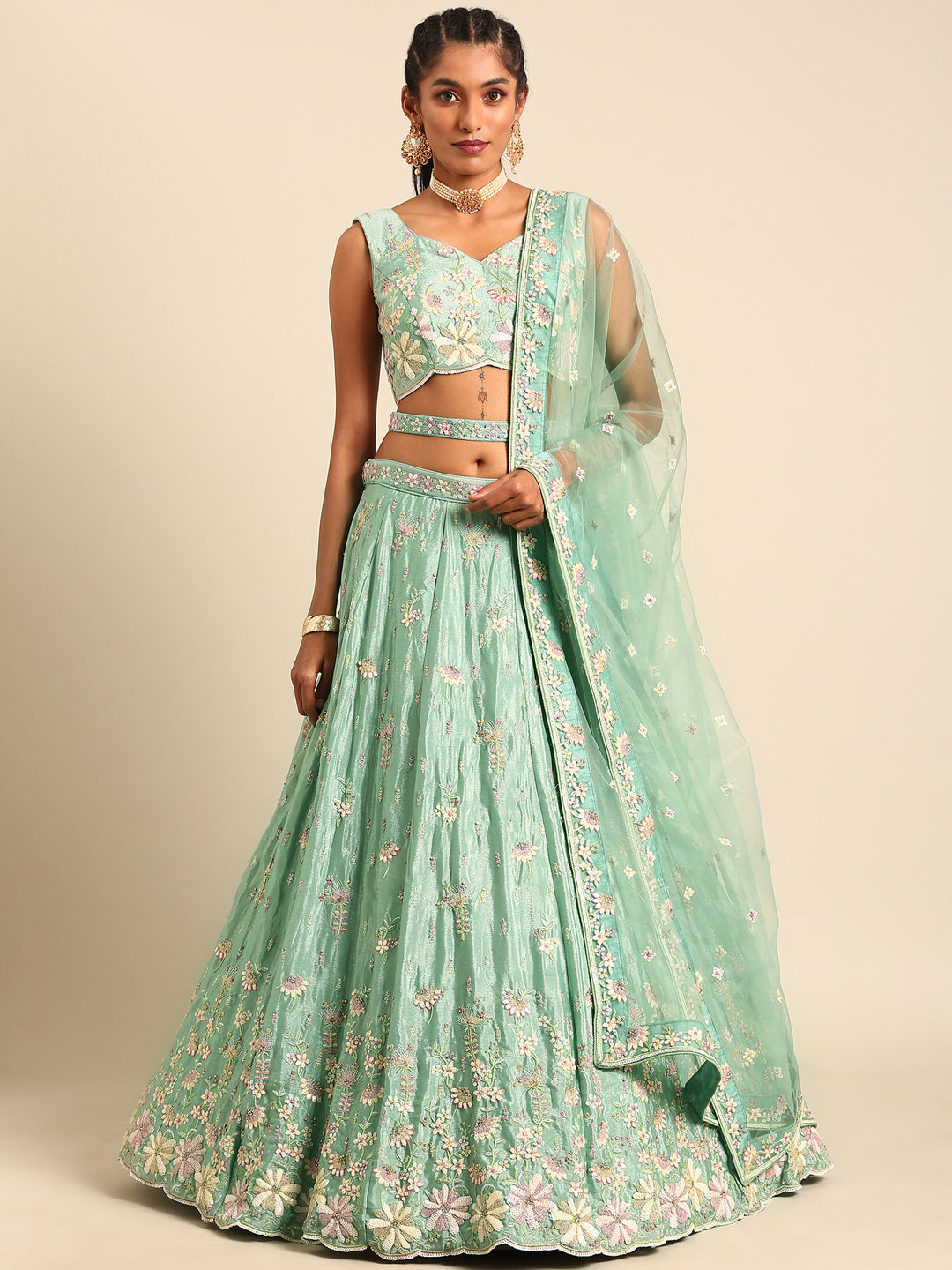 House of Panchhi Sea Green Georgette heavy Sequinse embroidery Lehenga choli & Dupatta