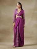 trueBrowns Purple Bandhani Printed Silk Ready to Wear Saree with Belt