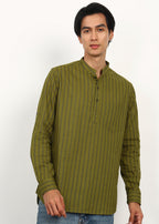 Fabmade Olive Stripe Linen Kurta