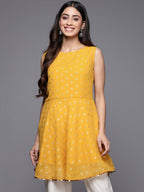 Ahalyaa Boat Neck Printed Embellished Tunic