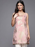 Ahalyaa Square Neck Printed Crepe Tunic With Lace Inserts