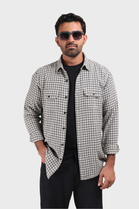 Xkind White Textured Checks Overshirt/ Shirt