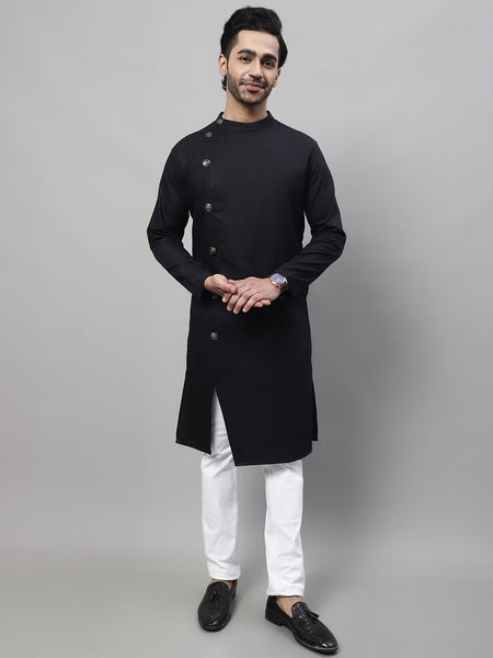 Even Apparels Black Sherwani Kurta With Asymetrical Cut