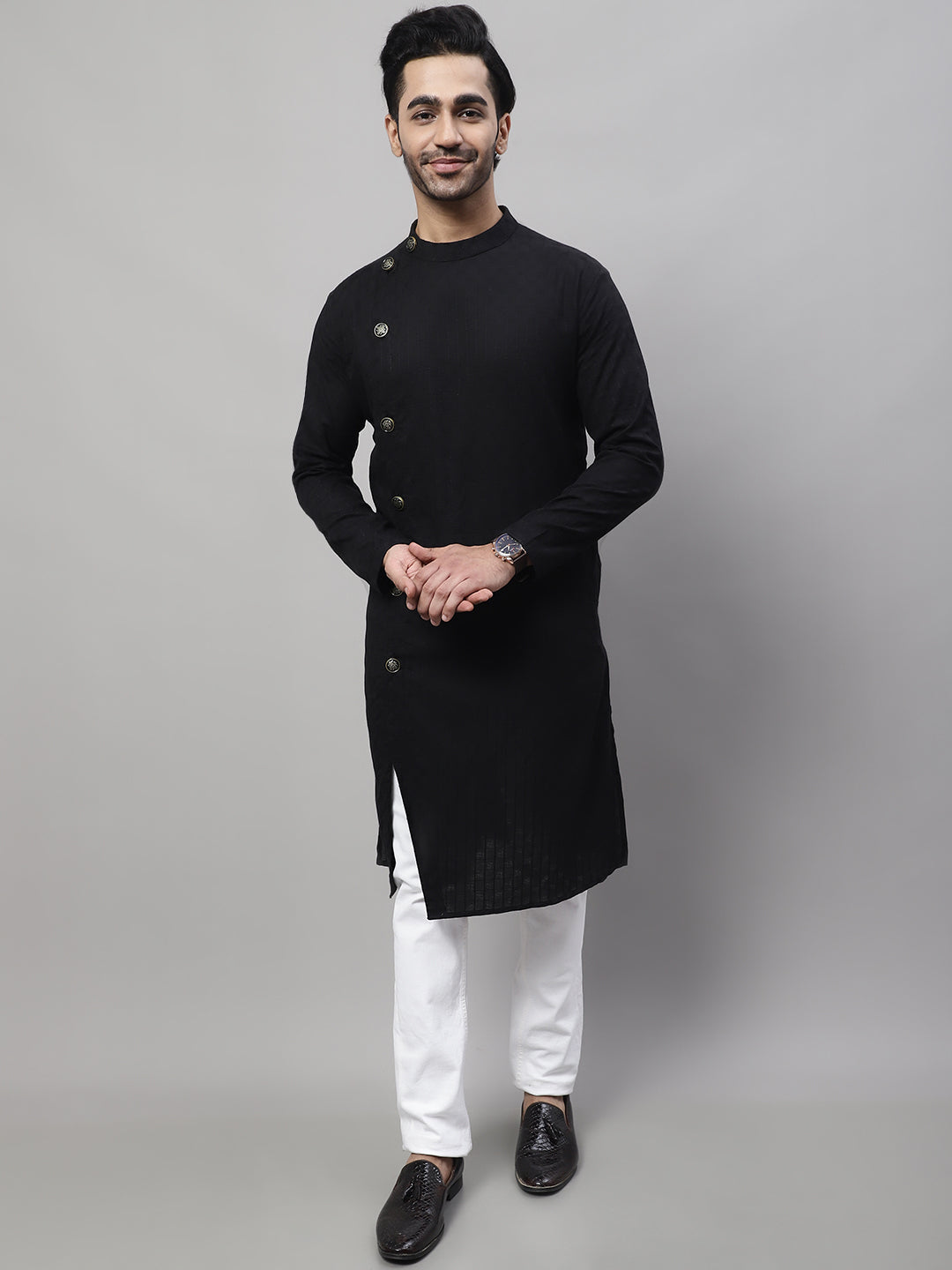 Even Apparels Black Sherwani Kurta With Asymetrical Cut