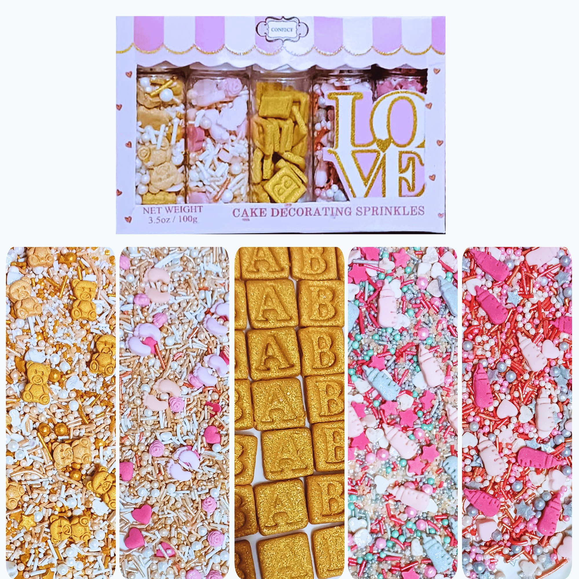 confect girls baby shower sprinkles edible sprinkles mix silver gold blush pink sprinkles pack of 5 baby shower 21