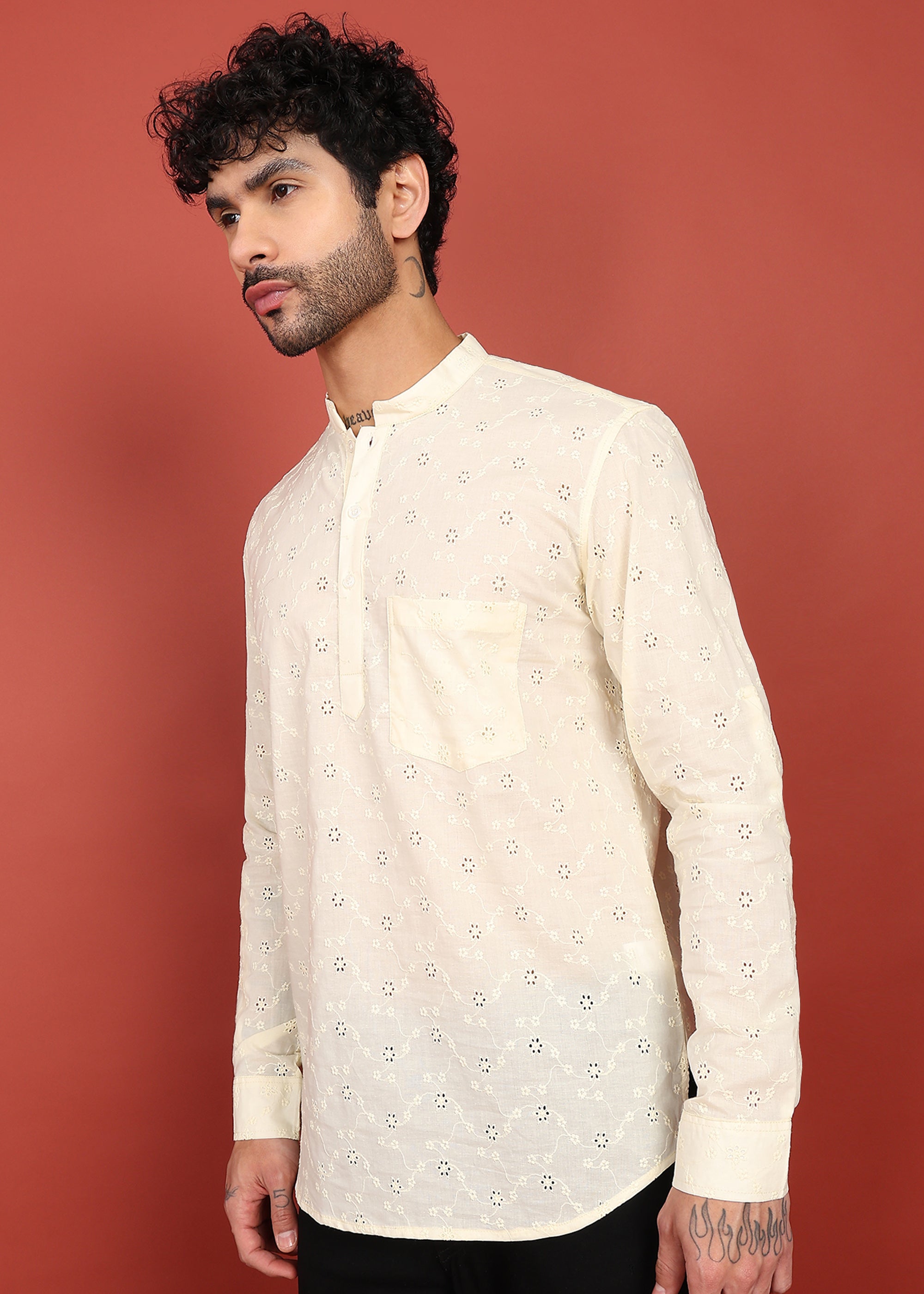 Fabmade Ivory Noor Dotted Short Kurta