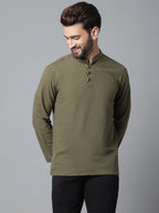 Even Apparels Green Pure Cotton Kurta With Band Collar - Distacart