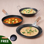 The Indus Valley 100% Pure Iron Cookware Set: Kadai+ Tawa+ Fry Pan, Toxin-free Sheet Iron, Pre-seasoned, Induction & Gas, Kitchen Set for Home, Tadka Pan