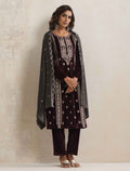 trueBrowns Purple Velvet Embroidered Kurta Pant Dupatta Set - Distacart