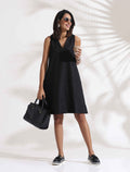 trueBrowns Black Slub Dress - Distacart