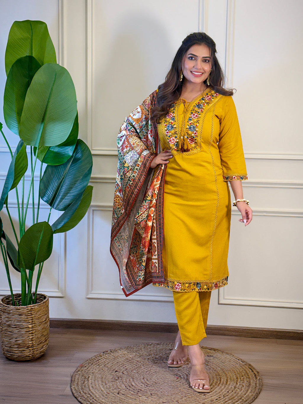 The52 Women's Gorgeous Viscose Embroidery Straight Kurta with Pant And Dupatta Set - Distacart