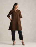 trueBrowns Brown Cotton Blend Short Kurta - Distacart
