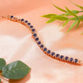 Estele Rose Gold-Polished CZ Ravishing Oval Designer Charm Bracelet with Blue American Diamonds for Women - Distacart