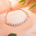 Estele Rose Gold-Polished CZ Leaf Designer Adjustable Charm Bracelet with White American Diamonds for Women - Distacart