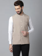 Even Apparels Men's Brown Nehru Jacket With Welt Pockets