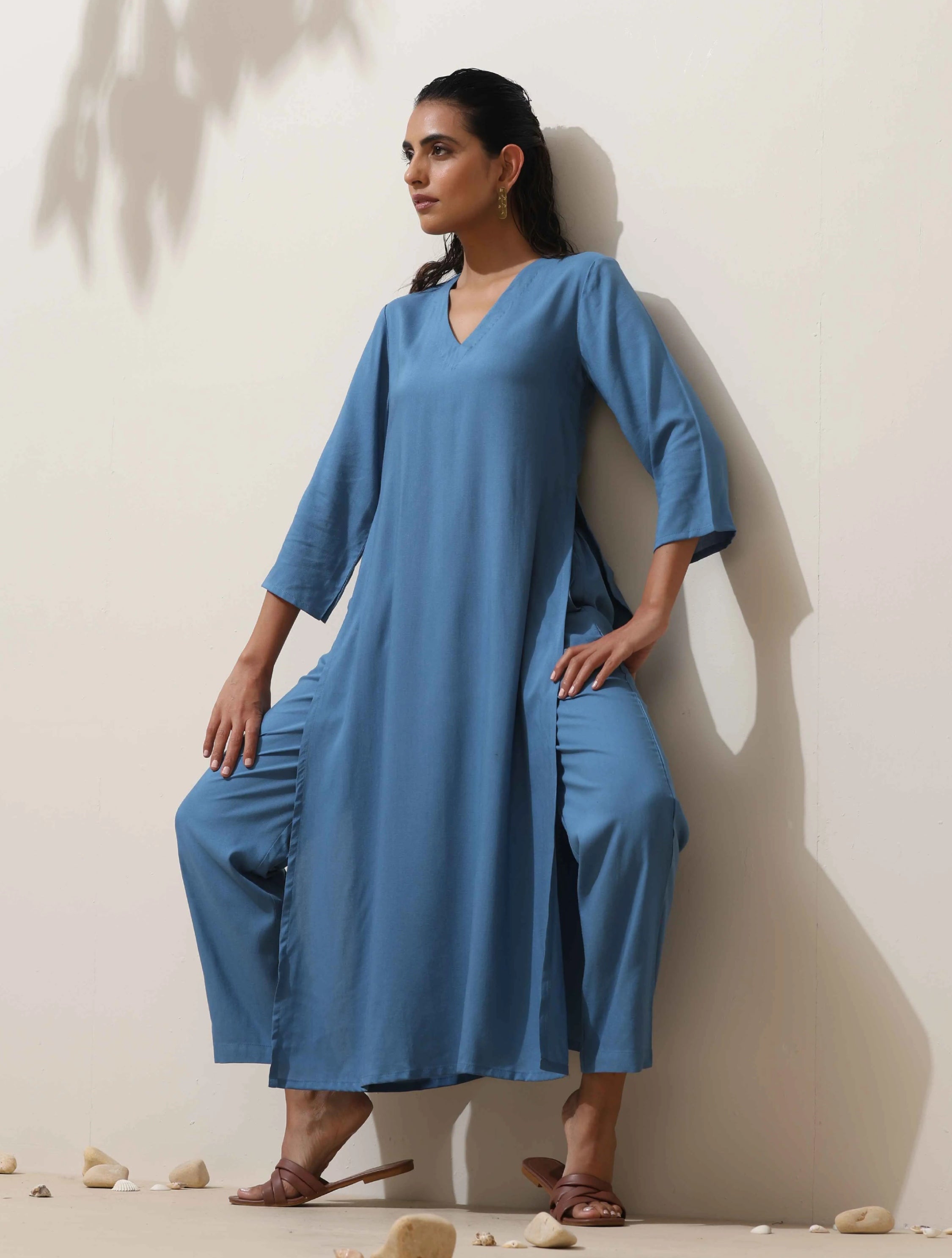 trueBrowns Blue Viscose Kurta Pant Set - Distacart
