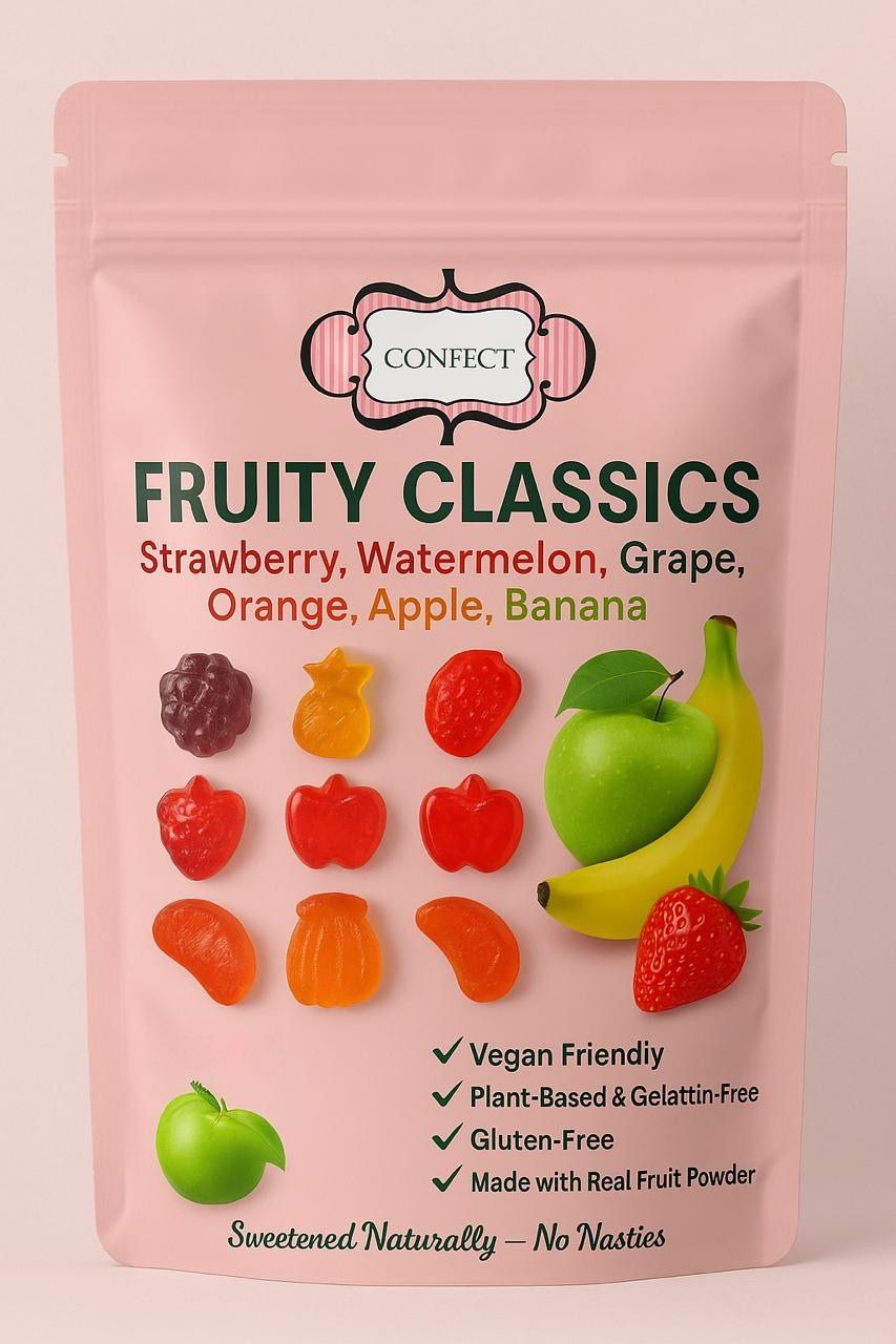 fruity classic gummies pack of strawberry watermelon grape orange apple banana gummies 300 gm