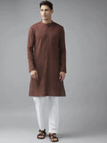 Fabmade Men Brown Cotton Linen Kurta