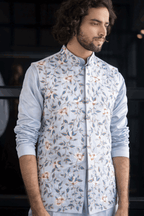 Powder Blue Designer Men's Nehru Jacket by Hilo Design