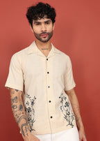 Fabmade Beige Bloom Embroidered Resort Shirt