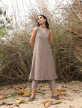 trueBrowns Grey Cotton Embroidered S/L Kurta Set - Distacart