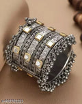 Tehzeeb Creations Women's Silver Colour Oxidised Bangle With Kundan - Distacart