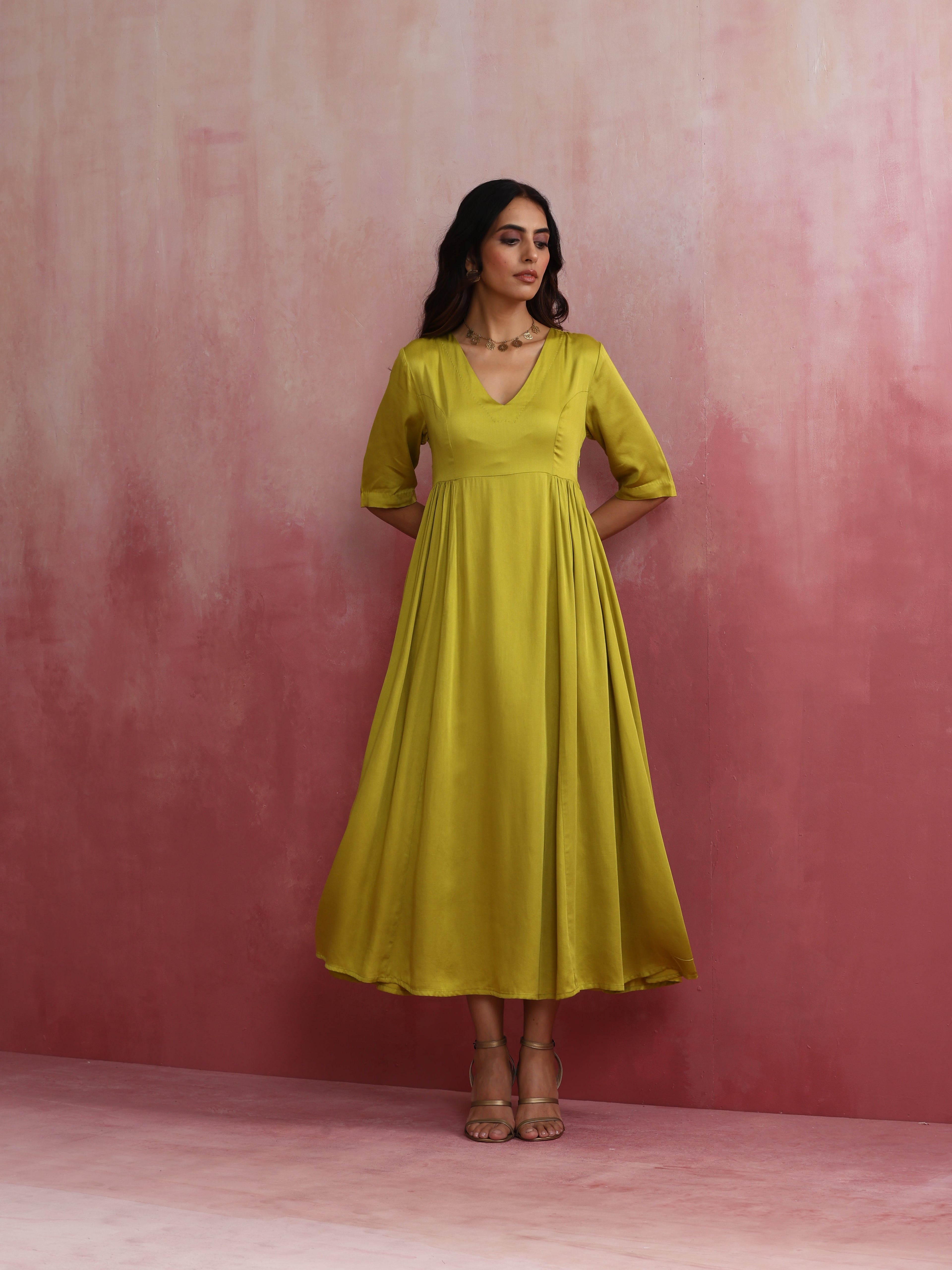 trueBrowns Modal Lime Green Dress - Distacart