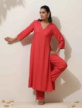 trueBrowns Coral Viscose Solid Kurta Pant Set - Distacart