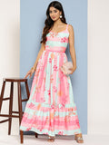Ahalyaa Striped Floral Print Crepe Maxi Ethnic Dress - Distacart