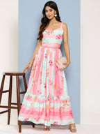 Ahalyaa Striped Floral Print Crepe Maxi Ethnic Dress - Distacart
