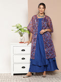 InWeave Ink Blue Strappy Set With Mauve Print Floral Cape