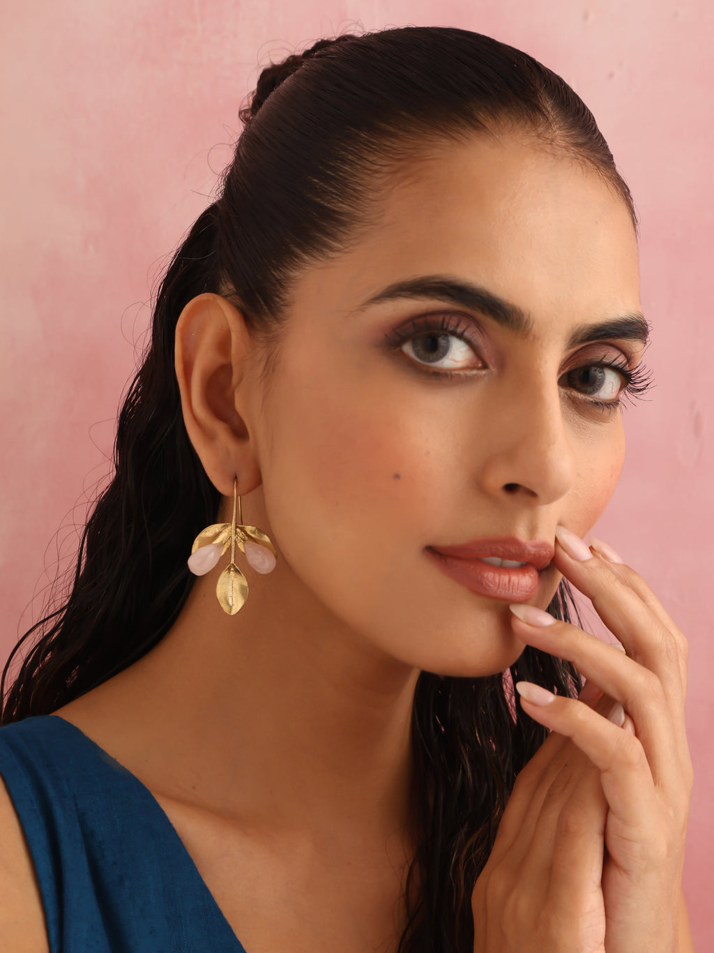 trueBrowns Brass Crystal Leaf Earrings - Distacart